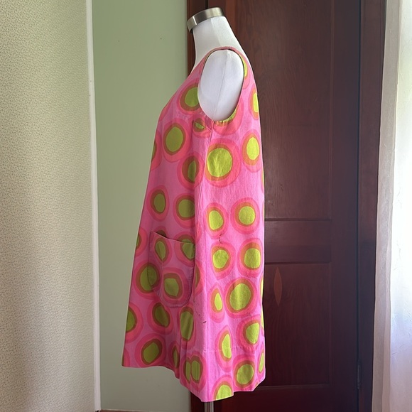 VINTAGE Marimekko Pink & Green Polkadot Dress, Size L - Picture 9 of 11